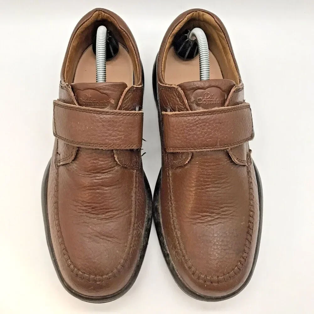 Dr. Comfort Scott 9020 Comfort Shoe Men's 9.5W Brown Leather Low Top Hook & Loop
